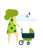 Woman's drawing with baby's cart