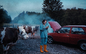 vet looking at a mobile telephone